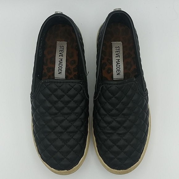Steve Madden Black Quilted Upper Round Toe Platform Heel Slip On Loafer Sneaker - Picture 3 of 15